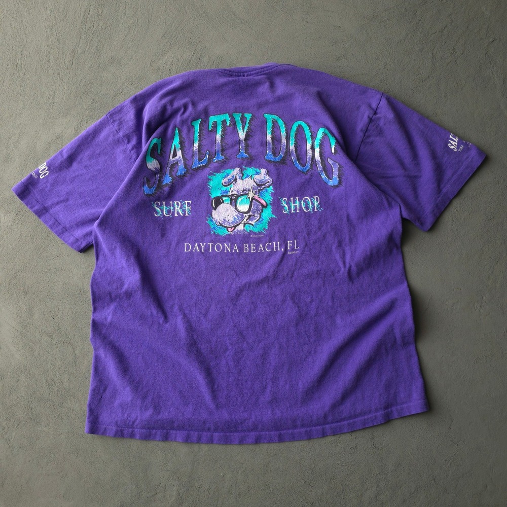 Vintage 90s T-shirt L Purple Salty Dog Surf Shop Daytona Beach FL Oneita
